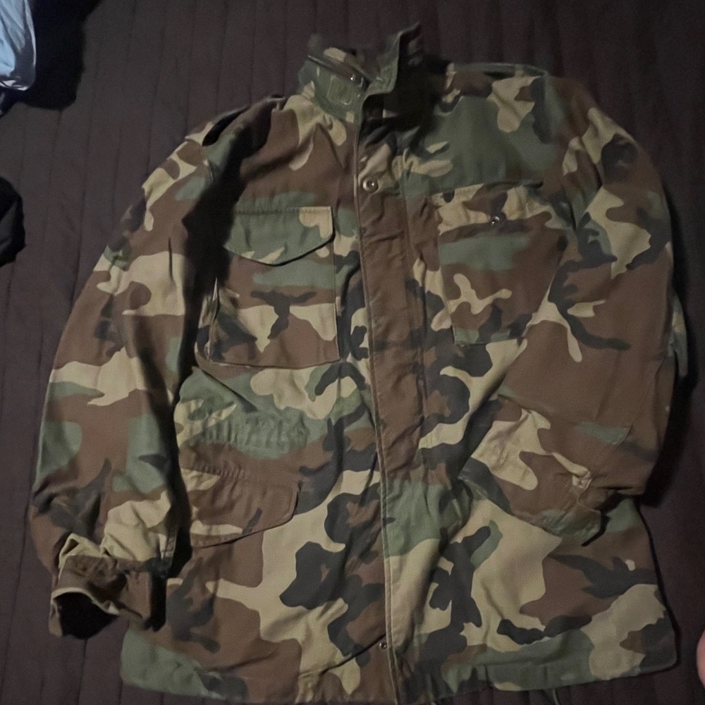 Vintage US Military M-65 Woodland Camo Field Jacket Golden Mfg Small Long 80s